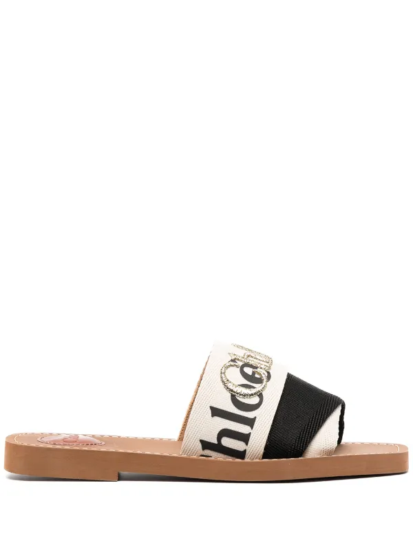 chloé canvas logo sandals white