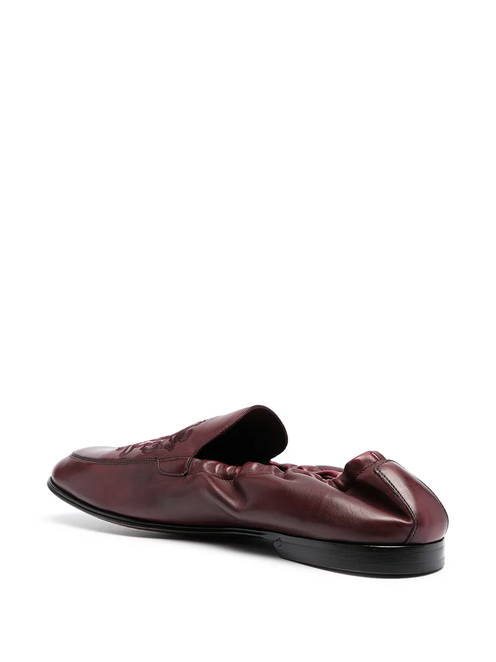 Shop Dolce & Gabbana Debossed-motif Polished-finish Loafers In Red