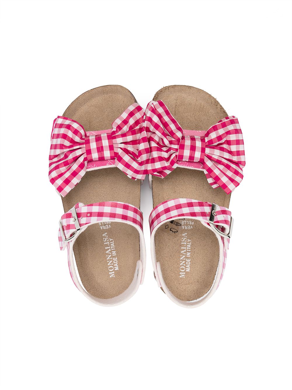 Shop Monnalisa Bow-embellished Gingham Sandals In Pink