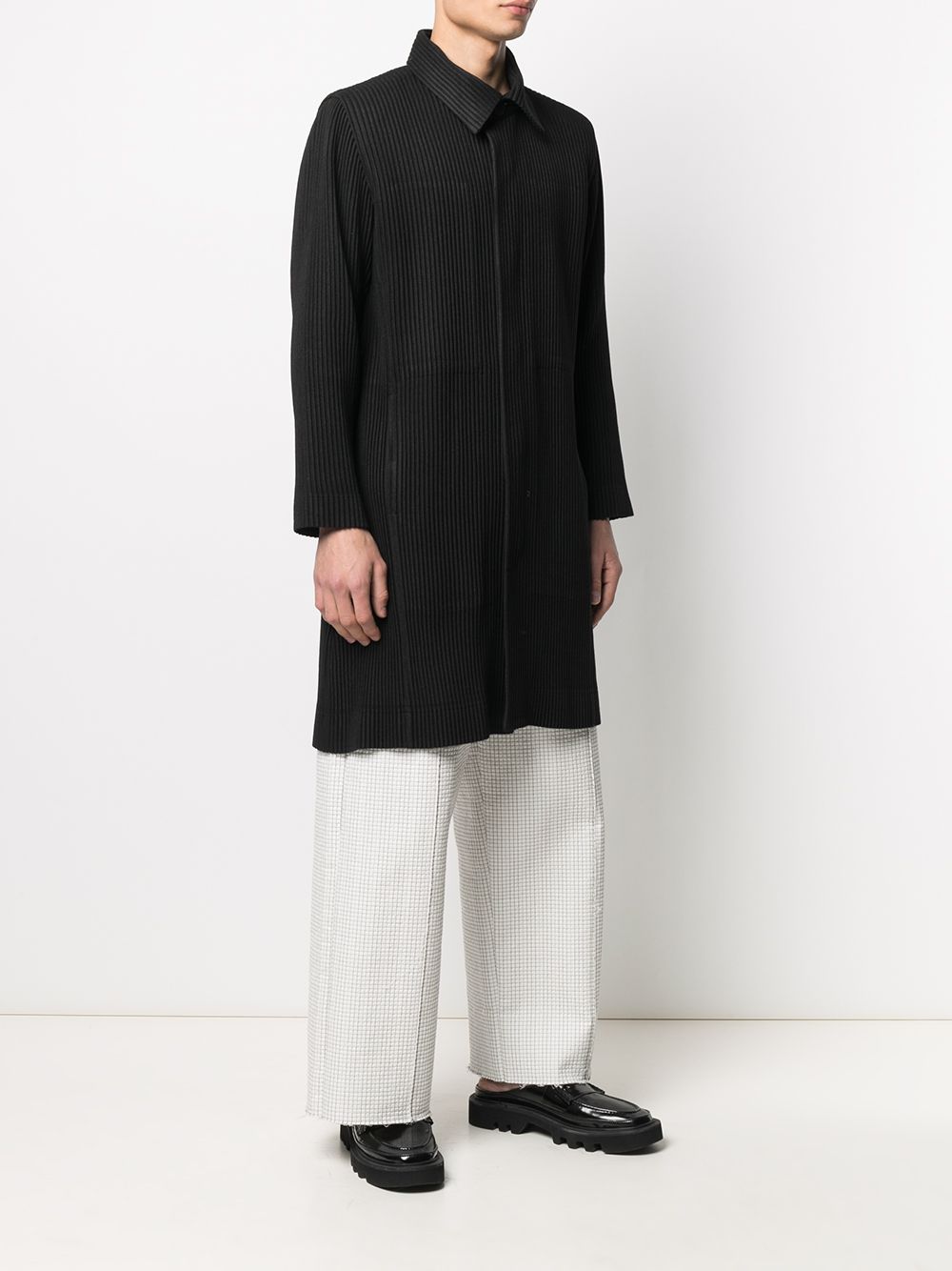 Shop Issey Miyake Pleated Button-up Coat In Black
