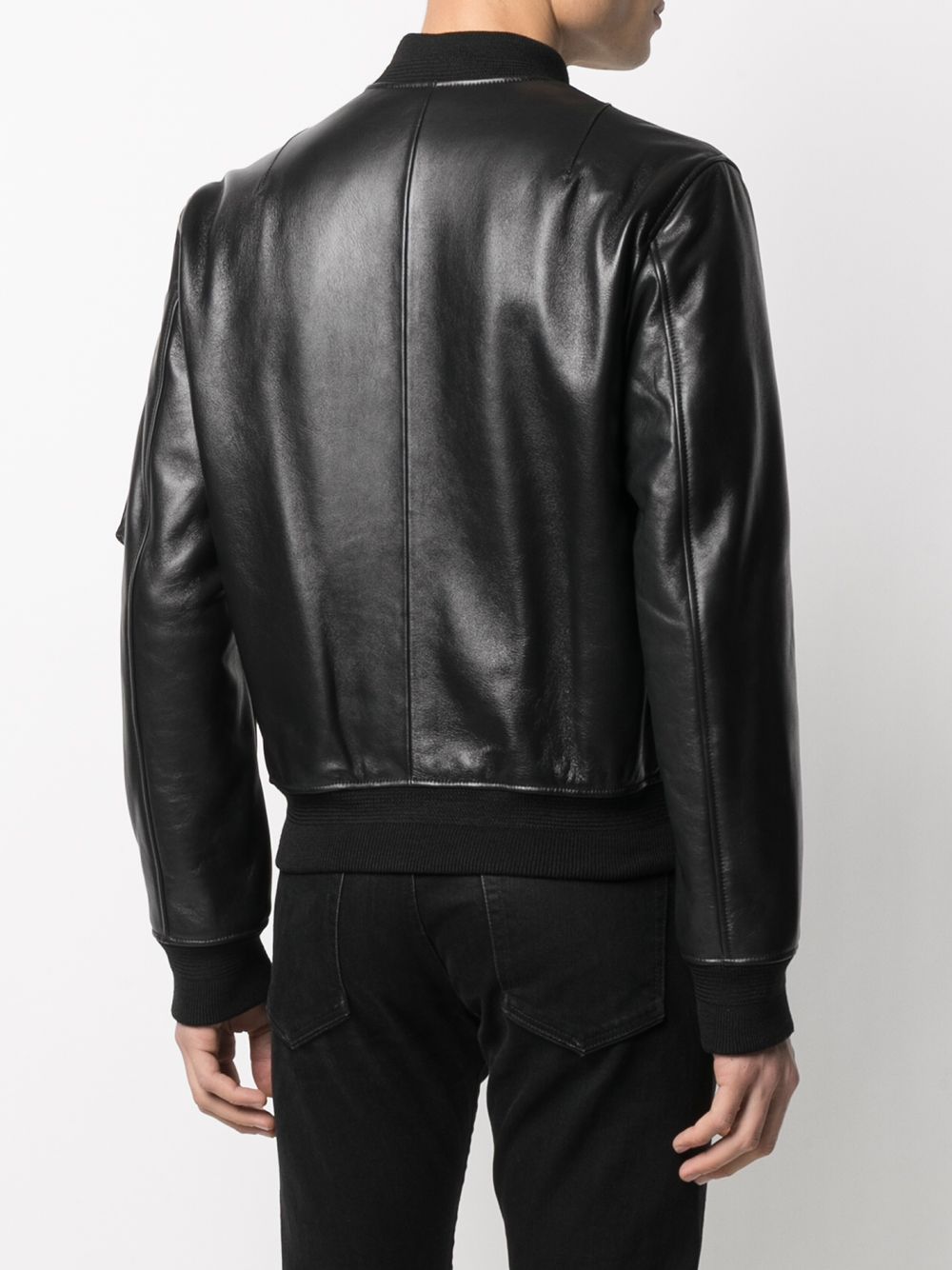 Shop Saint Laurent Ma-1 Lambskin Bomber Jacket In Black