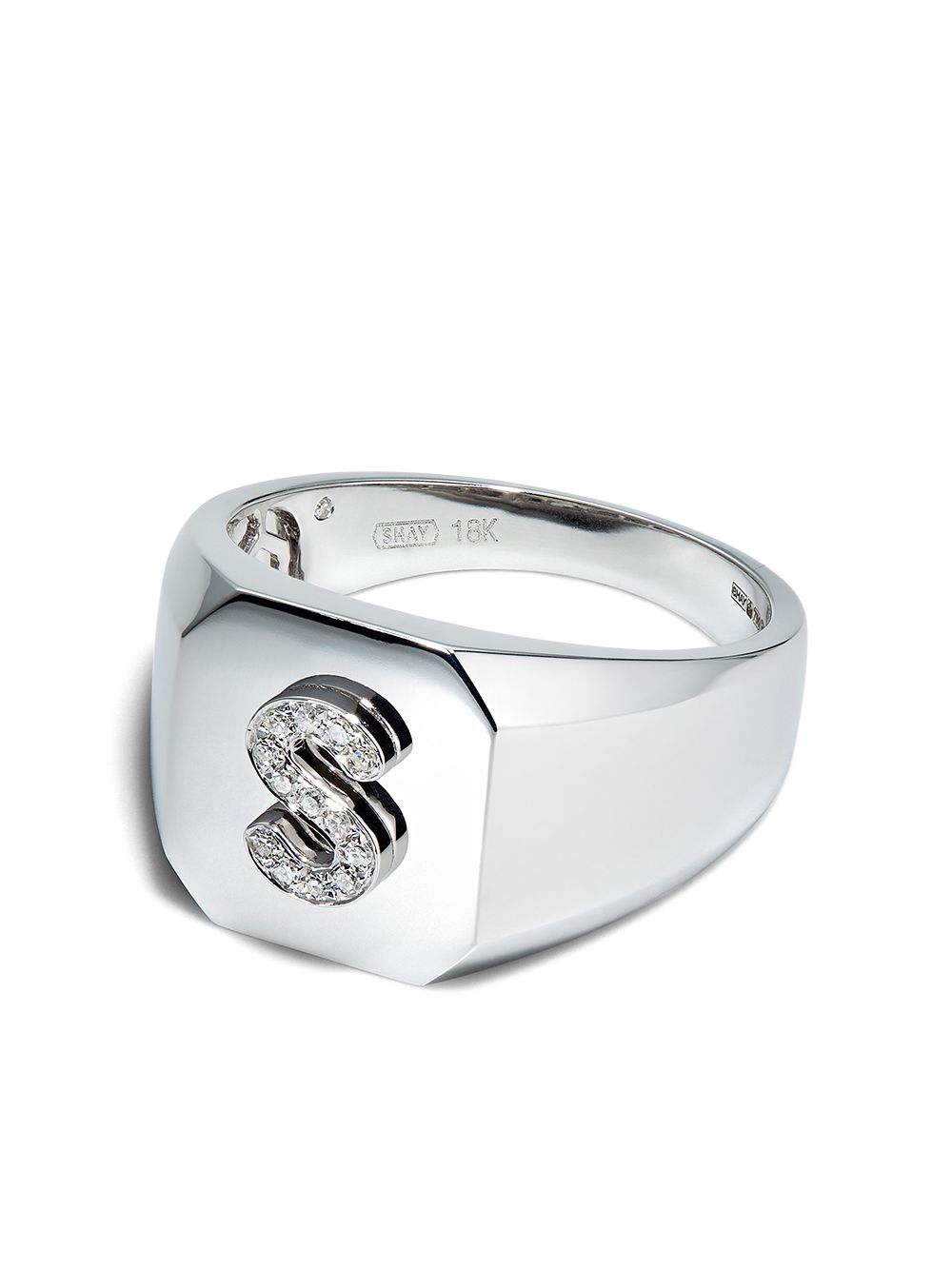 18kt white gold S-initial ring