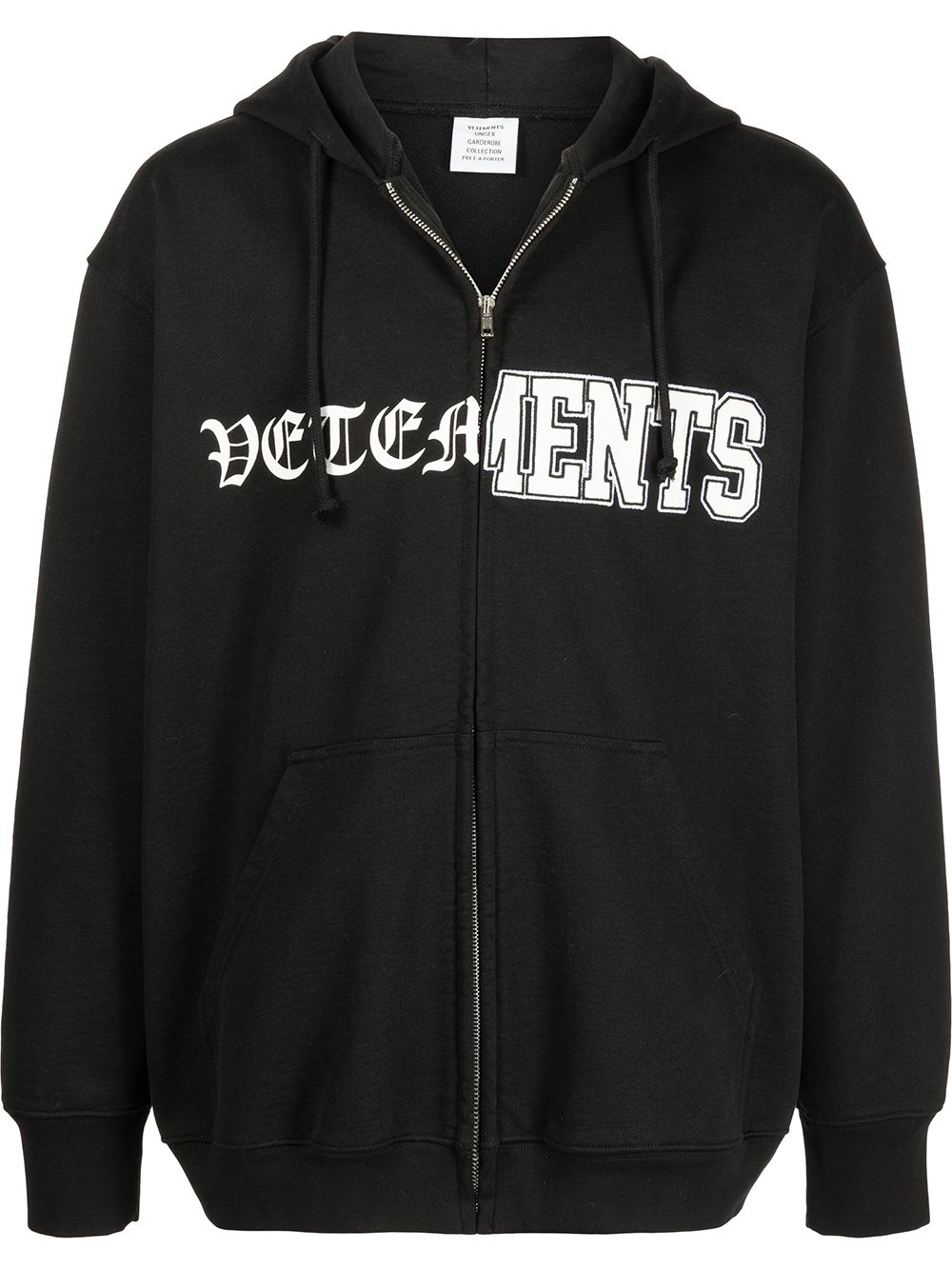 VETEMENTS 垂直裁剪LOGO拉链连帽衫