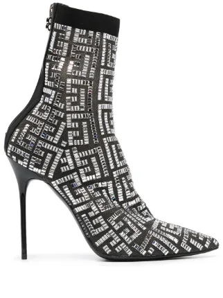 monogram embellishment block heel boots