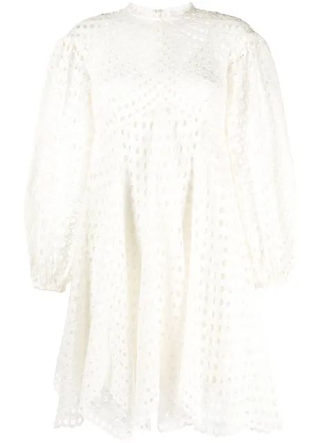 perforated puff-sleeve mini dress