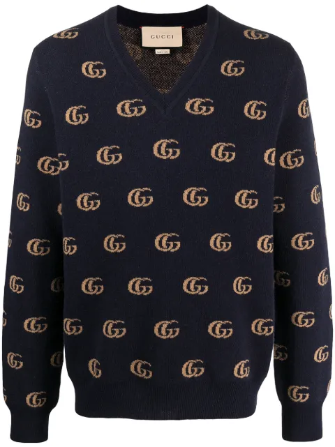 Gucci Double G jacquard wool V-neck jumper