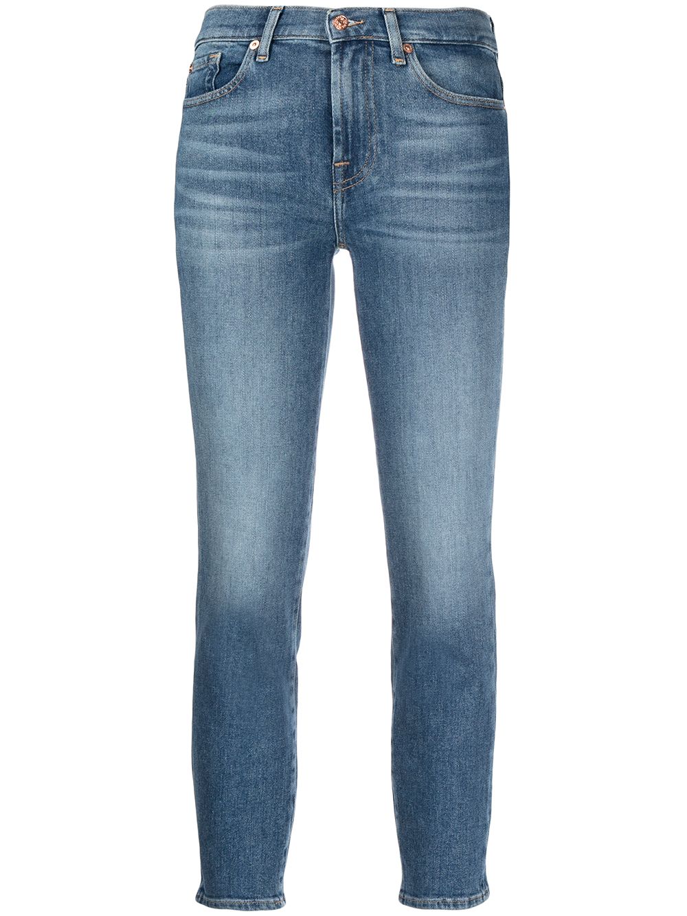 Image 1 of 7 For All Mankind mid-rise skinny cropped jeans