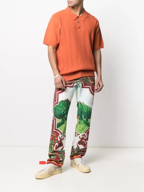 orange Stussy cable-knit polo shirt 