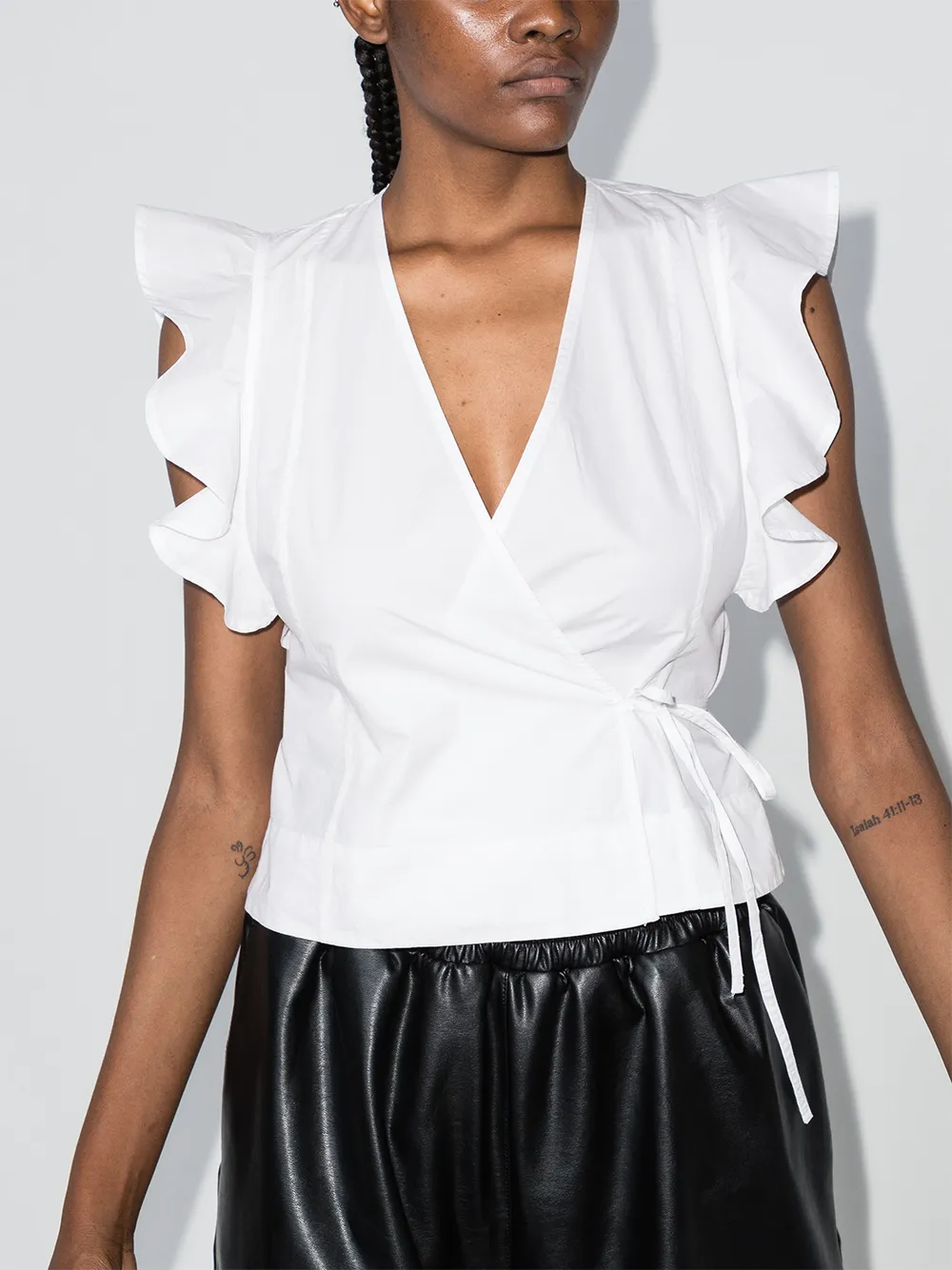Image 2 of GANNI sleeveless ruffle wrap top