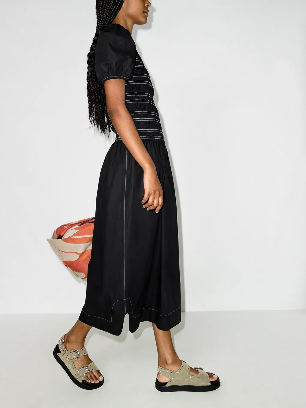 Image 2 of GANNI organic-cotton shirred poplin dress