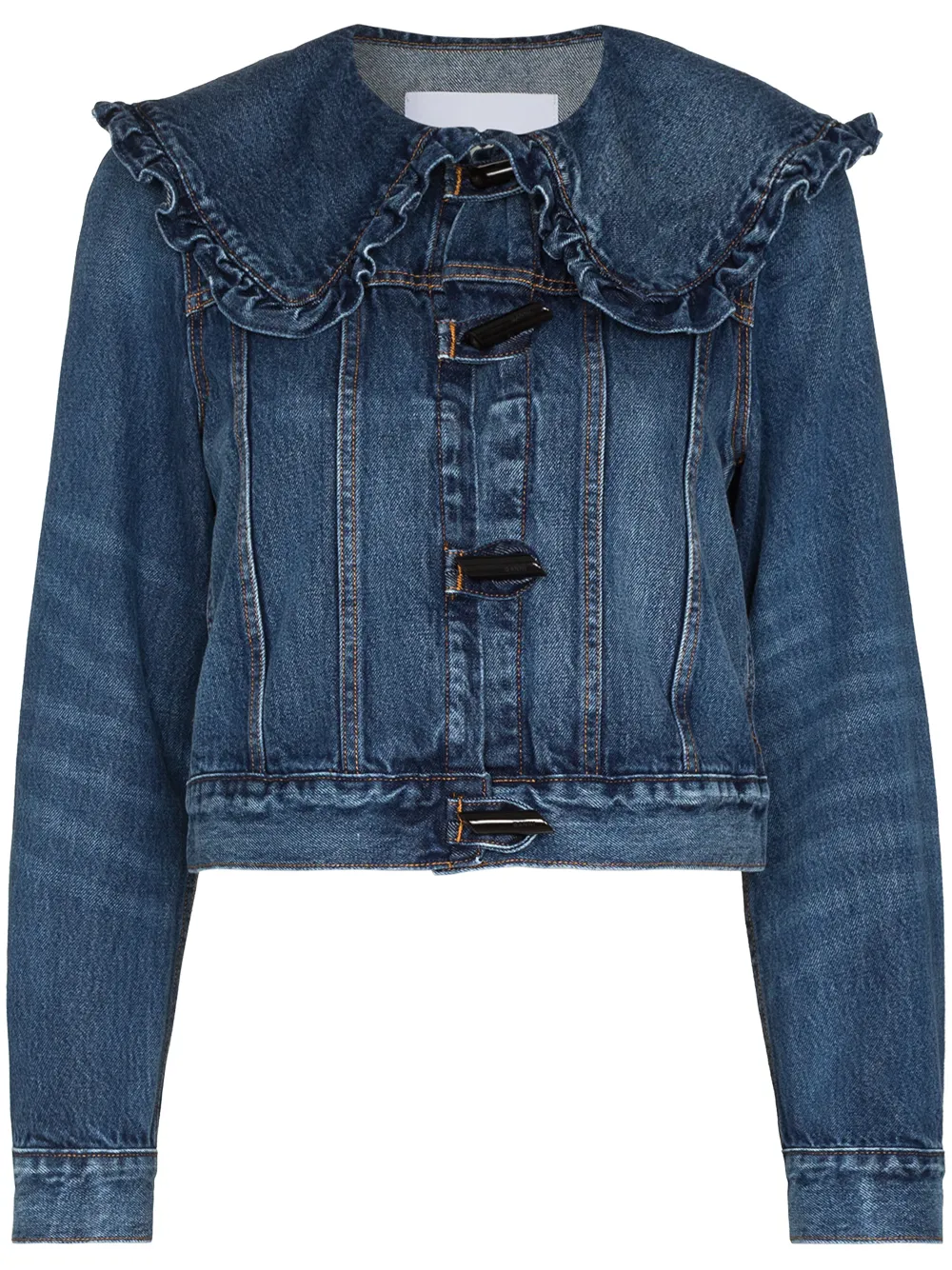 Ruffle shoulder best sale jean jacket