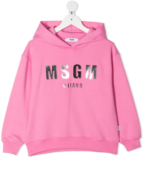 MSGM Kids foil logo-print hoodie