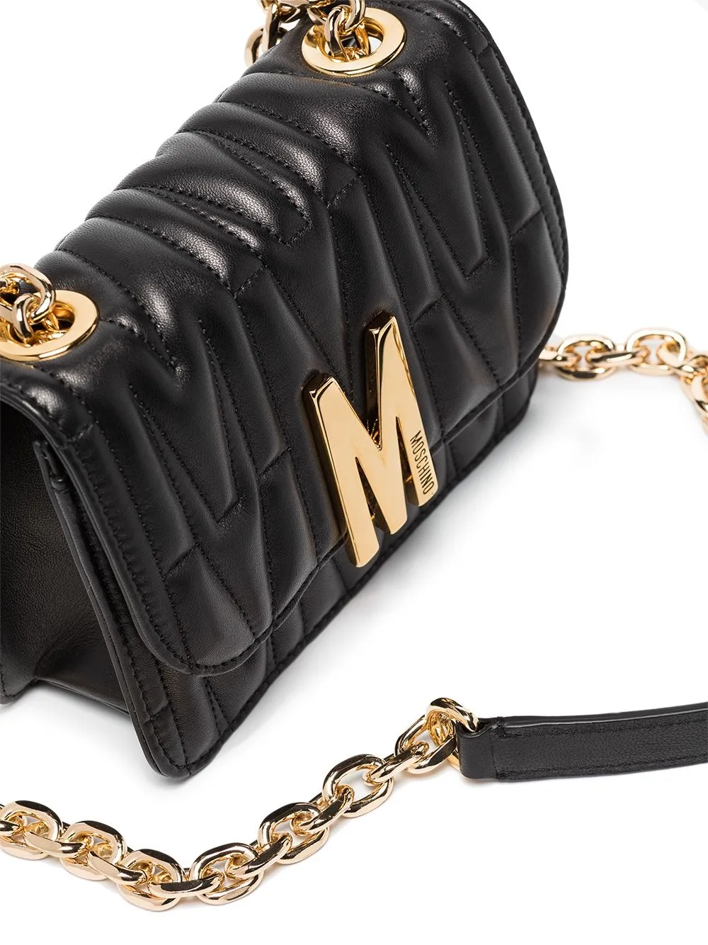 Moschino Heart-shape Moto Leather Crossbody Bag Black