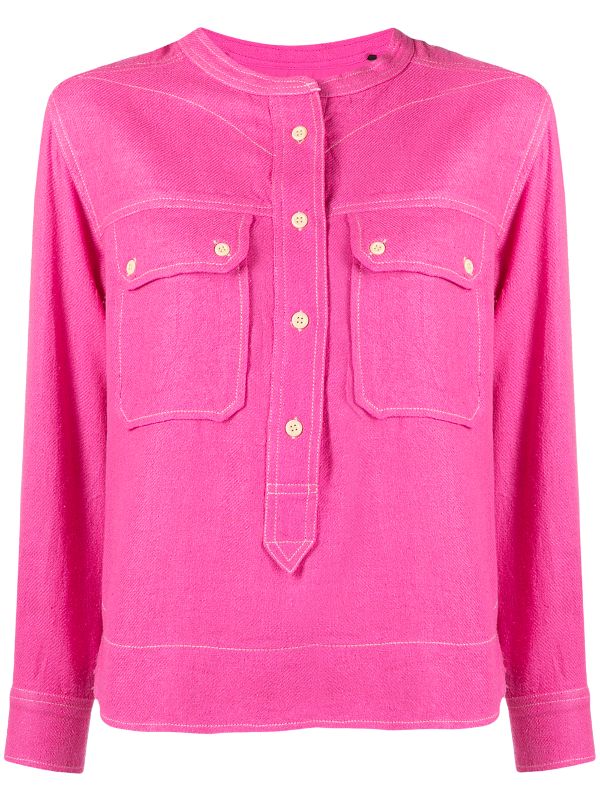 collarless denim shirt womens