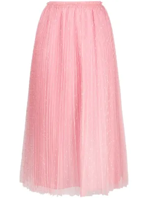 mid length pleated skirts red