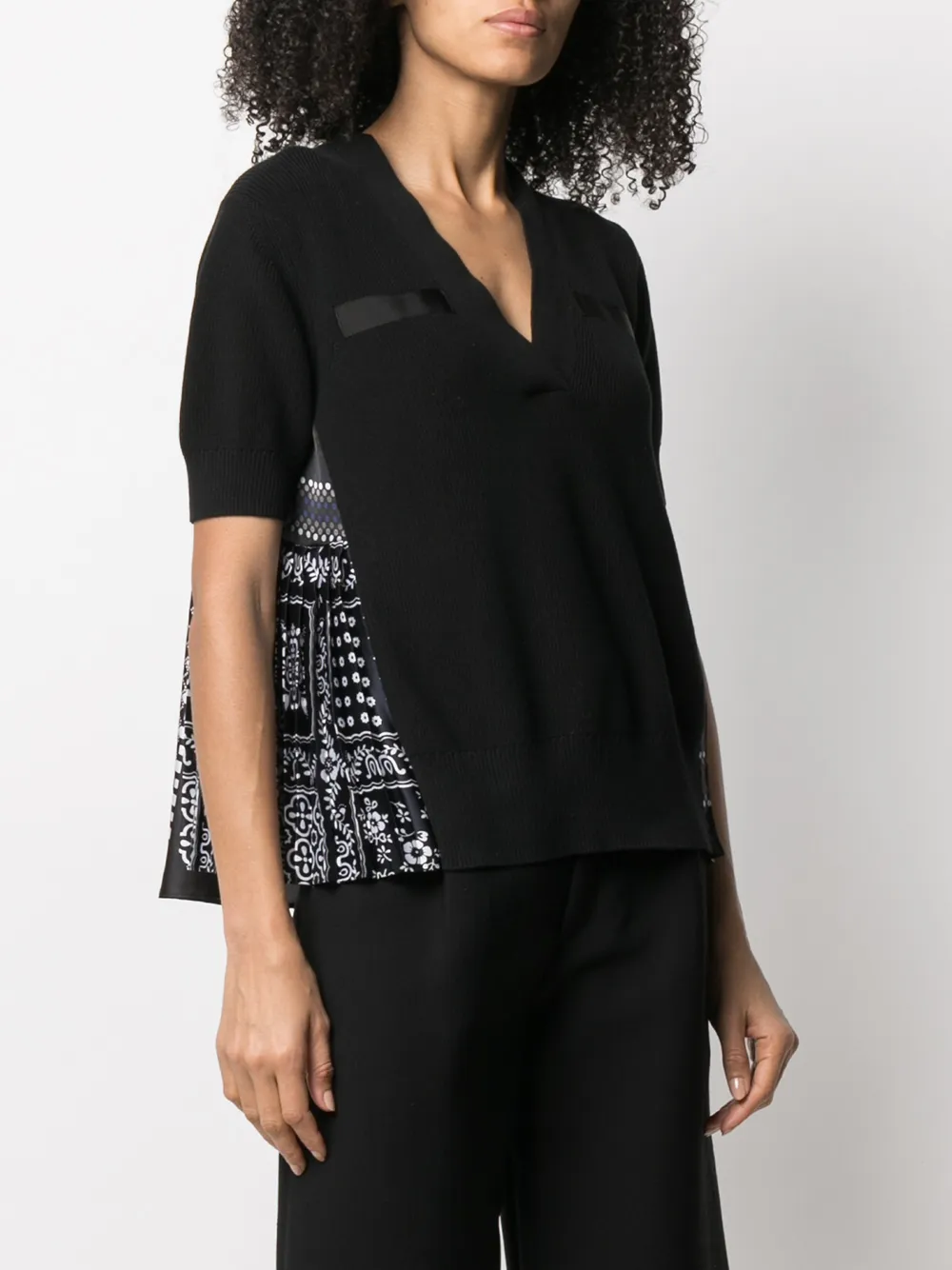 фото Sacai топ с короткими рукавами и принтом