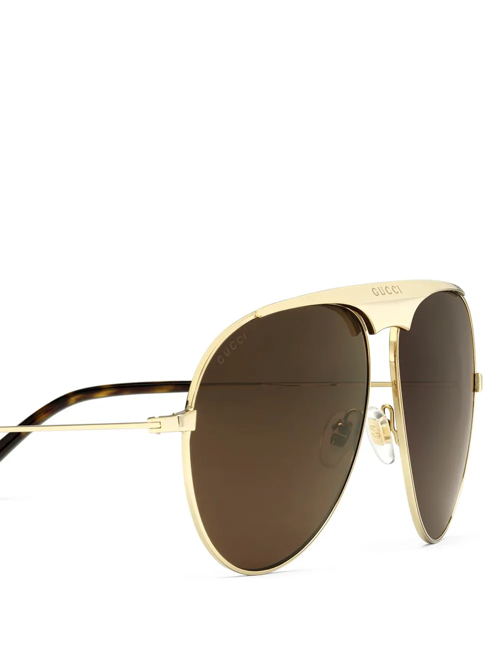 Shop Gucci Logo-plaque Pilot-frame Sunglasses In Brown