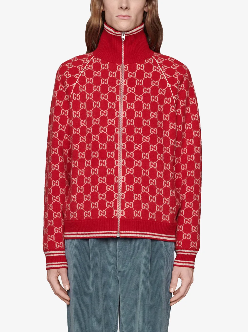 фото Gucci бомбер вязки интарсия с узором gg supreme