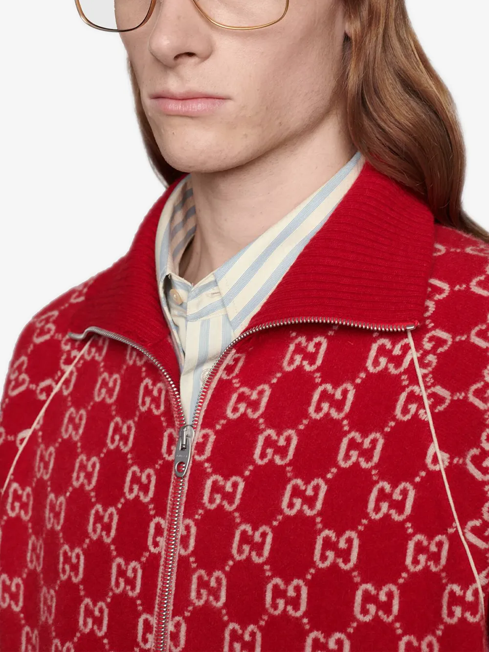 фото Gucci бомбер вязки интарсия с узором gg supreme