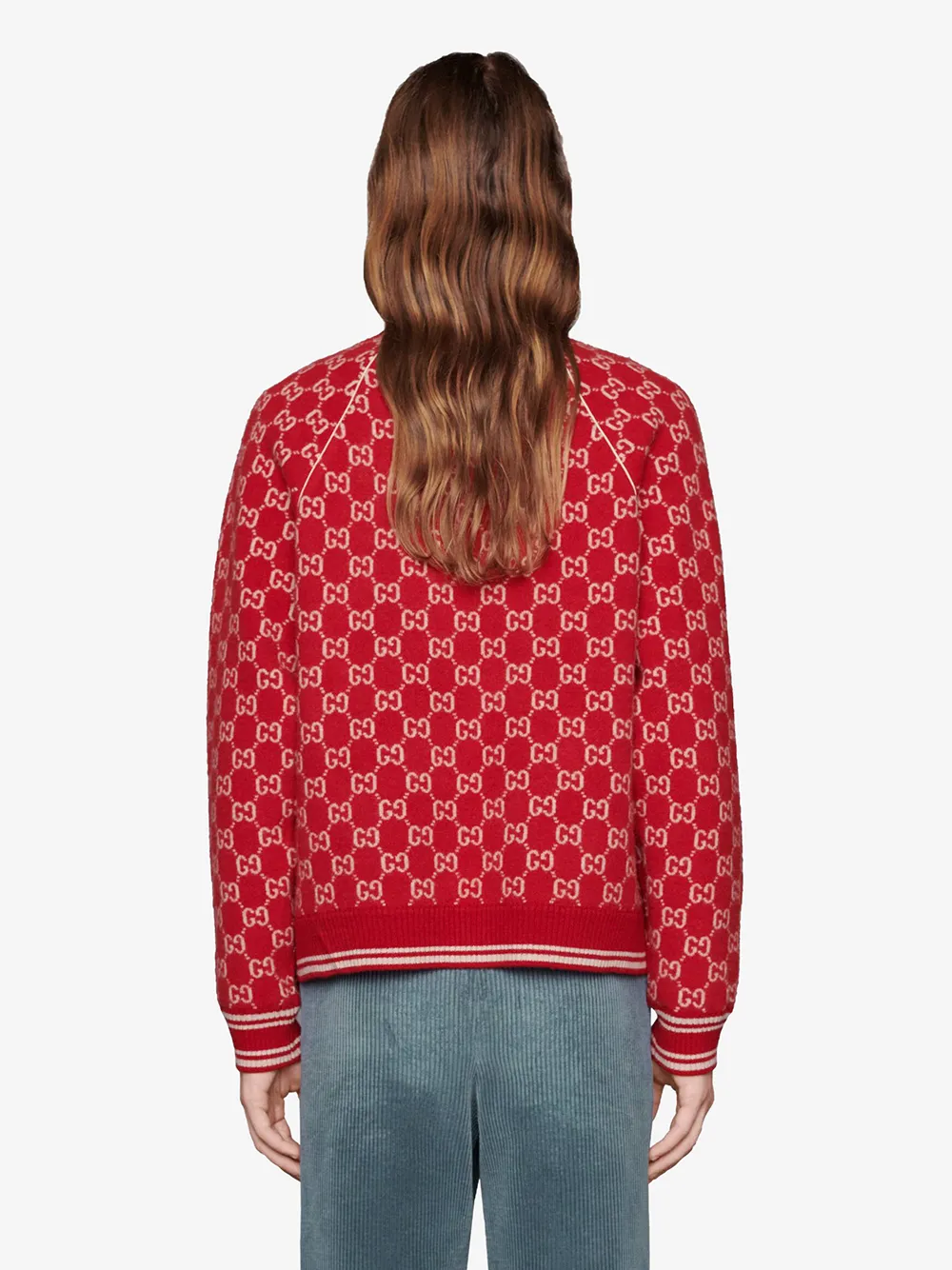 фото Gucci бомбер вязки интарсия с узором gg supreme