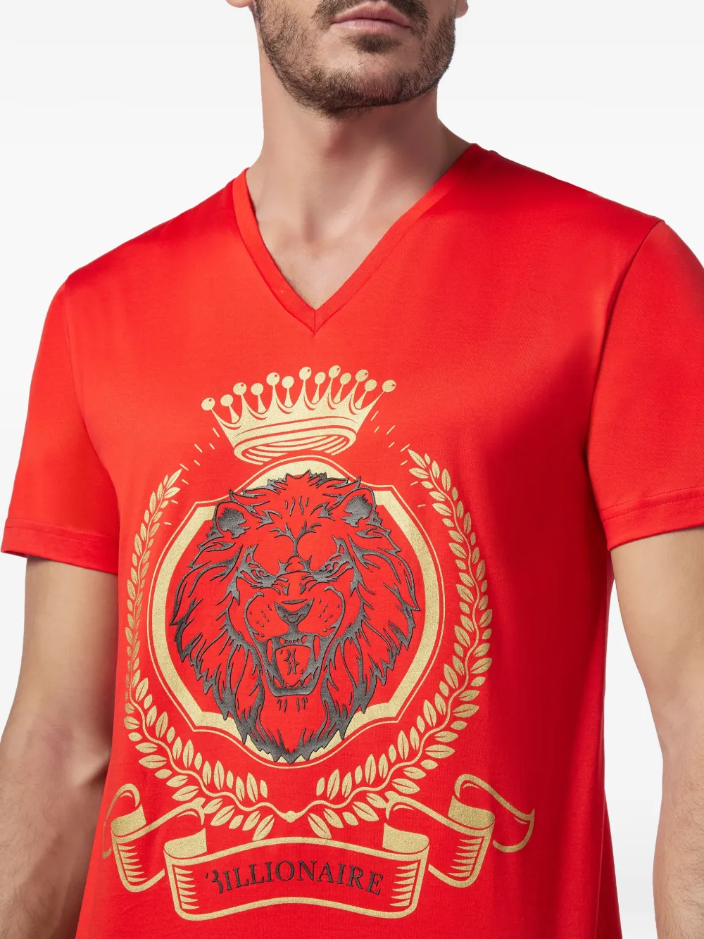 Billionaire T-shirt met leeuwprint en V-hals Rood
