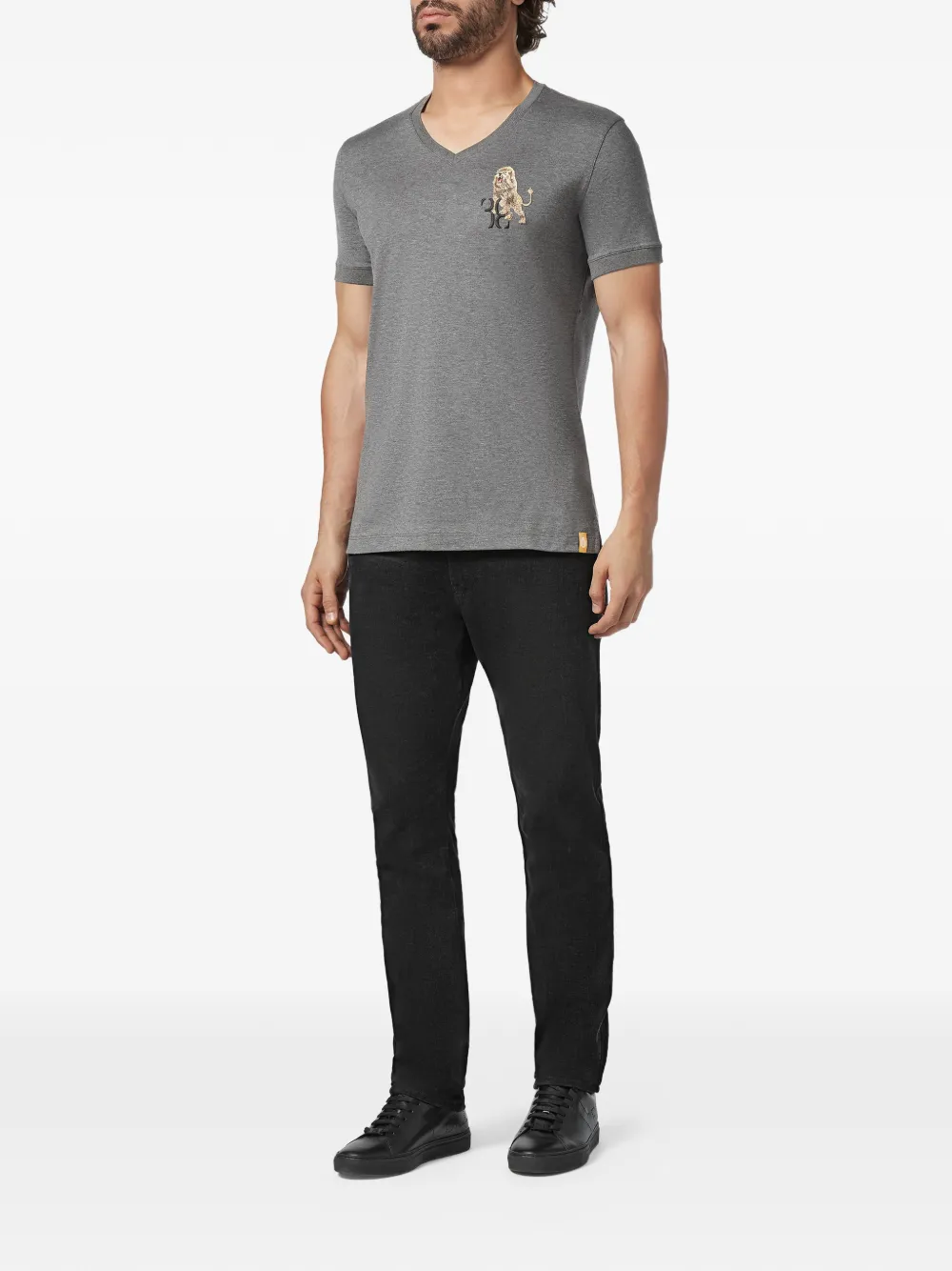Billionaire T-shirt met geborduurde leeuw en V-hals Grijs