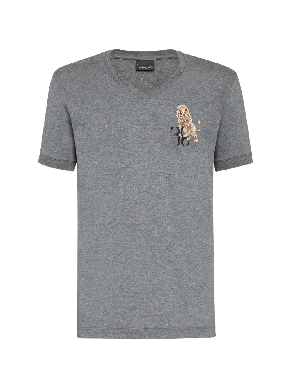 Billionaire lion-embroidered V-neck T-shirt