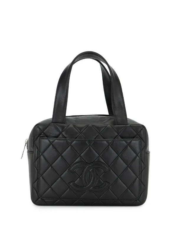 chanel black tote with white logo