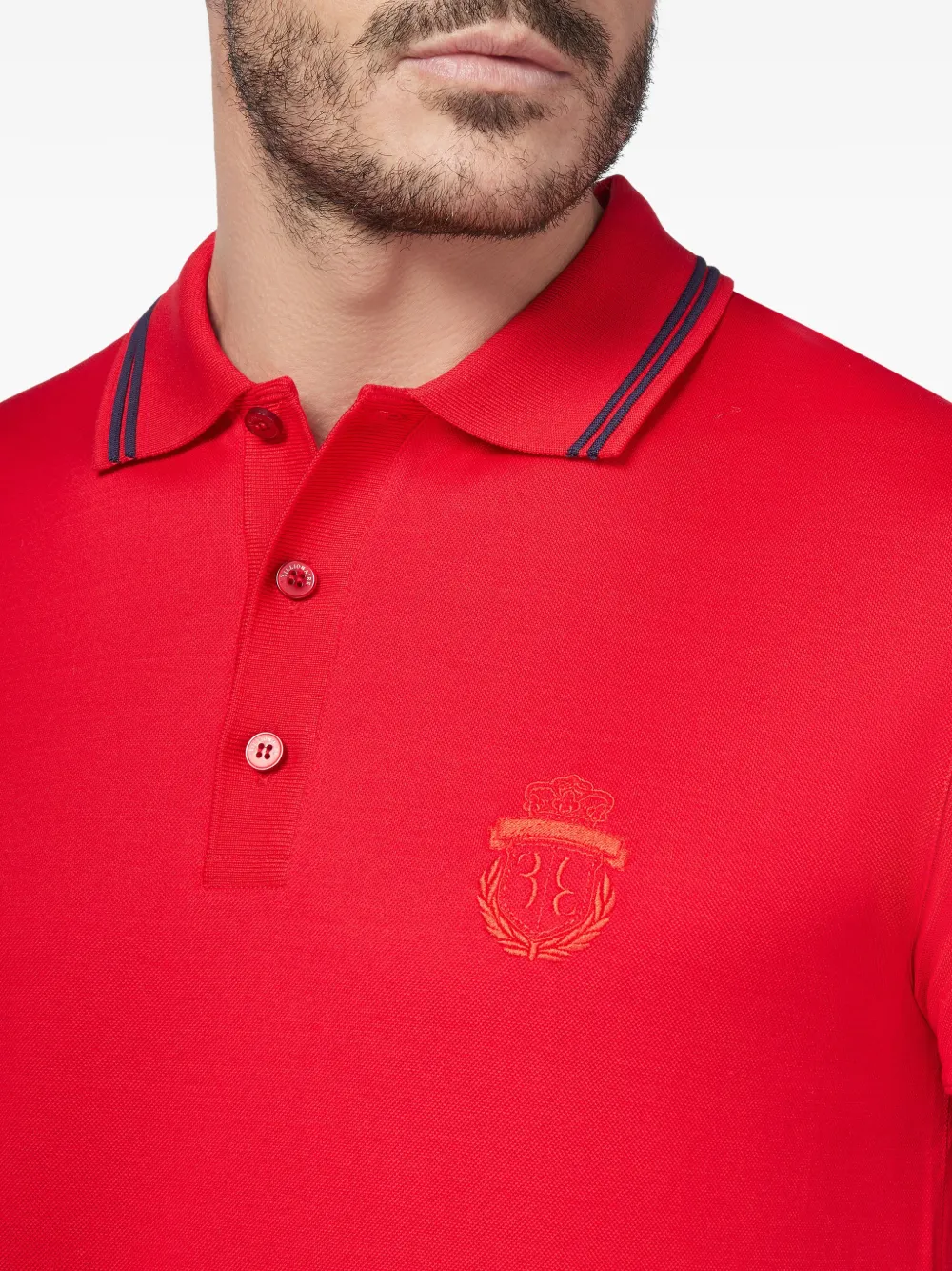 Billionaire crest-embroidered striped-trim polo shirt Rood