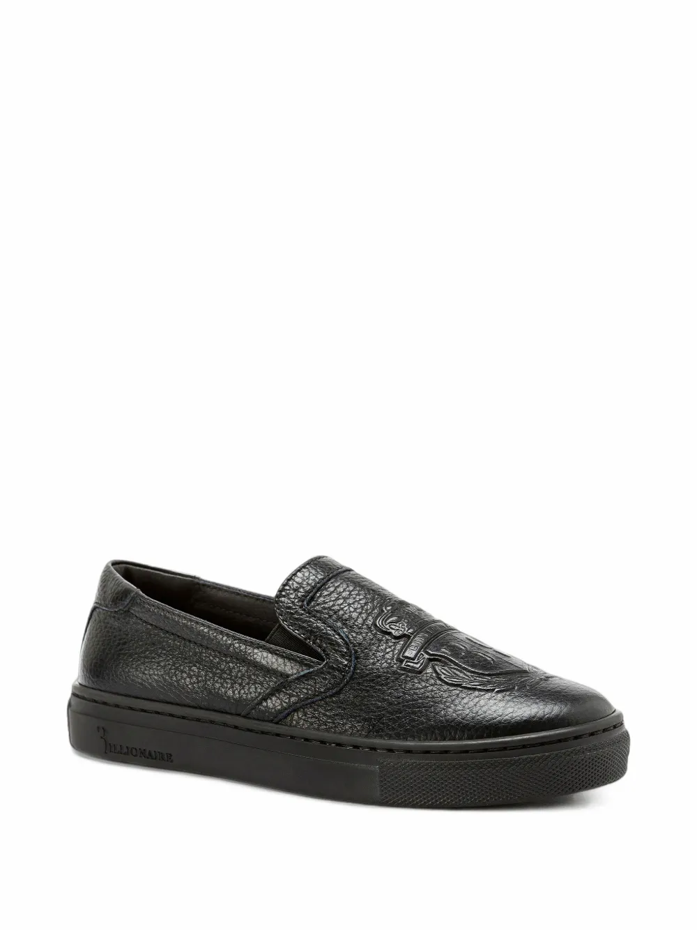 Billionaire Claude crest-embossed leather slip on sneakers - Nero