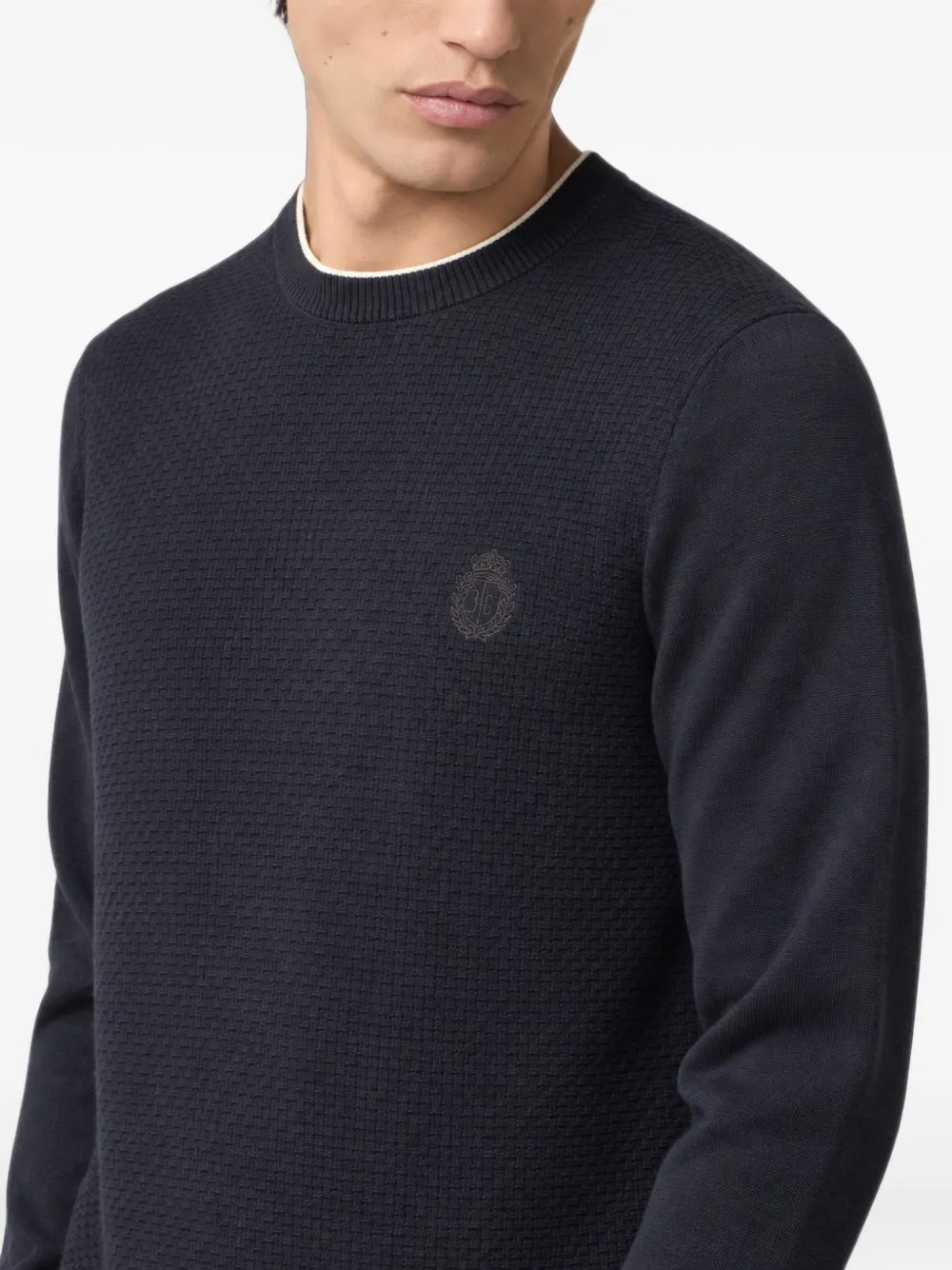 Billionaire Trui met mandweefsel en geborduurd wapenschild Blauw