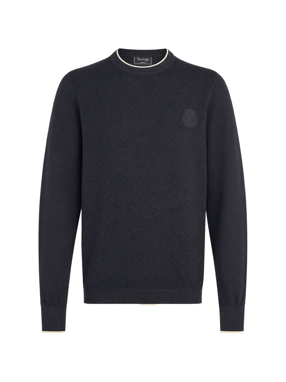 Billionaire crest-embroidered basket-weave sweater - Blue