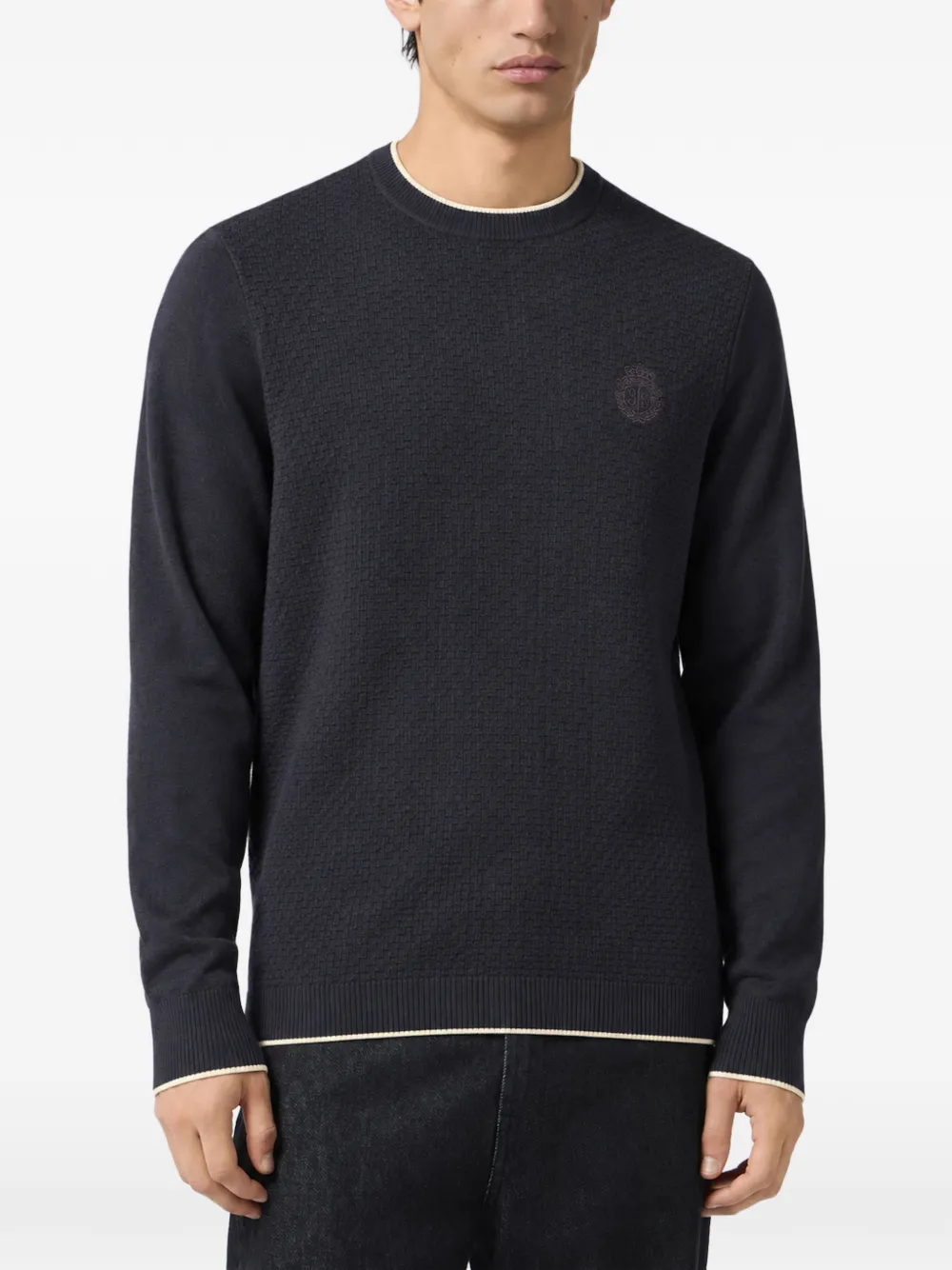 Billionaire Trui met mandweefsel en geborduurd wapenschild Blauw