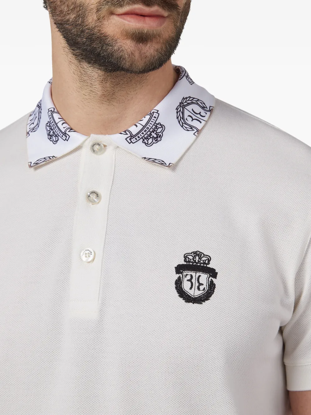 Billionaire Crest-embroidered piqué polo shirt Wit