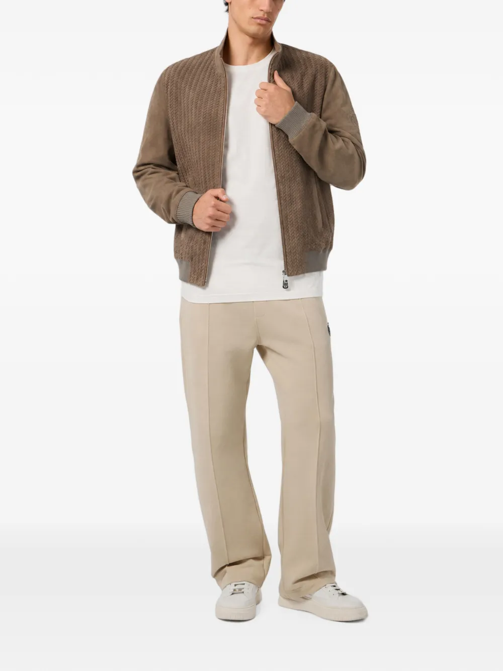 Billionaire Alexander leren jack met geweven vlak Beige