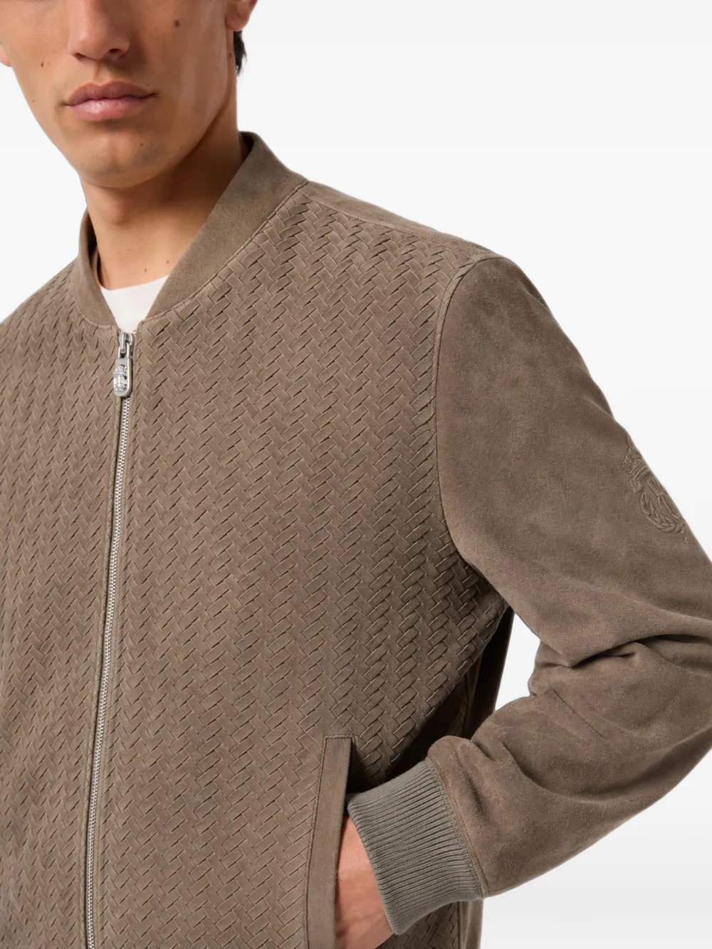 Billionaire Alexander leren jack met geweven vlak Beige