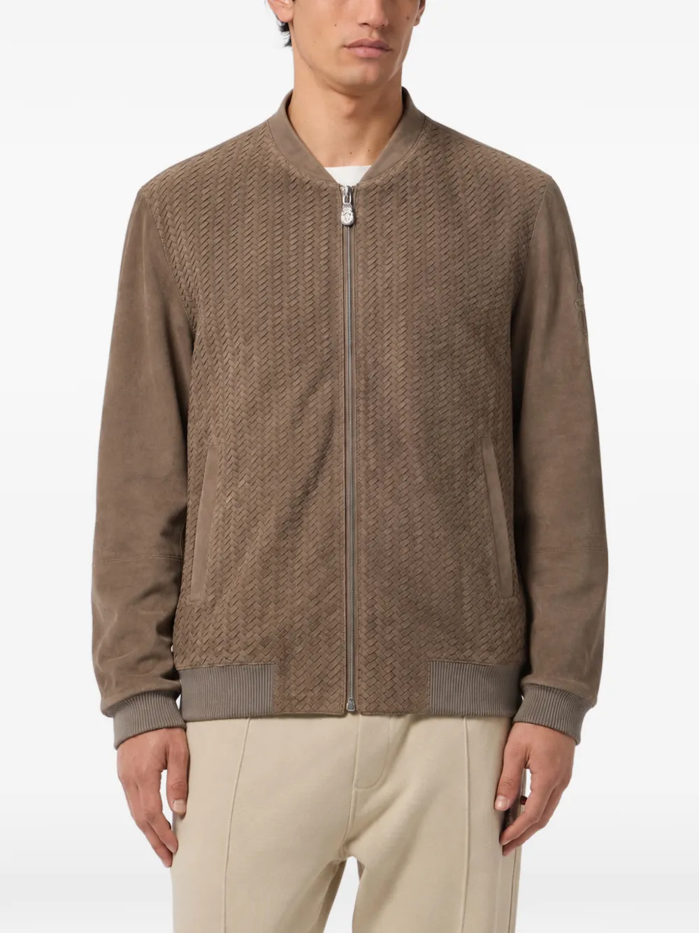 Billionaire Alexander leren jack met geweven vlak Beige