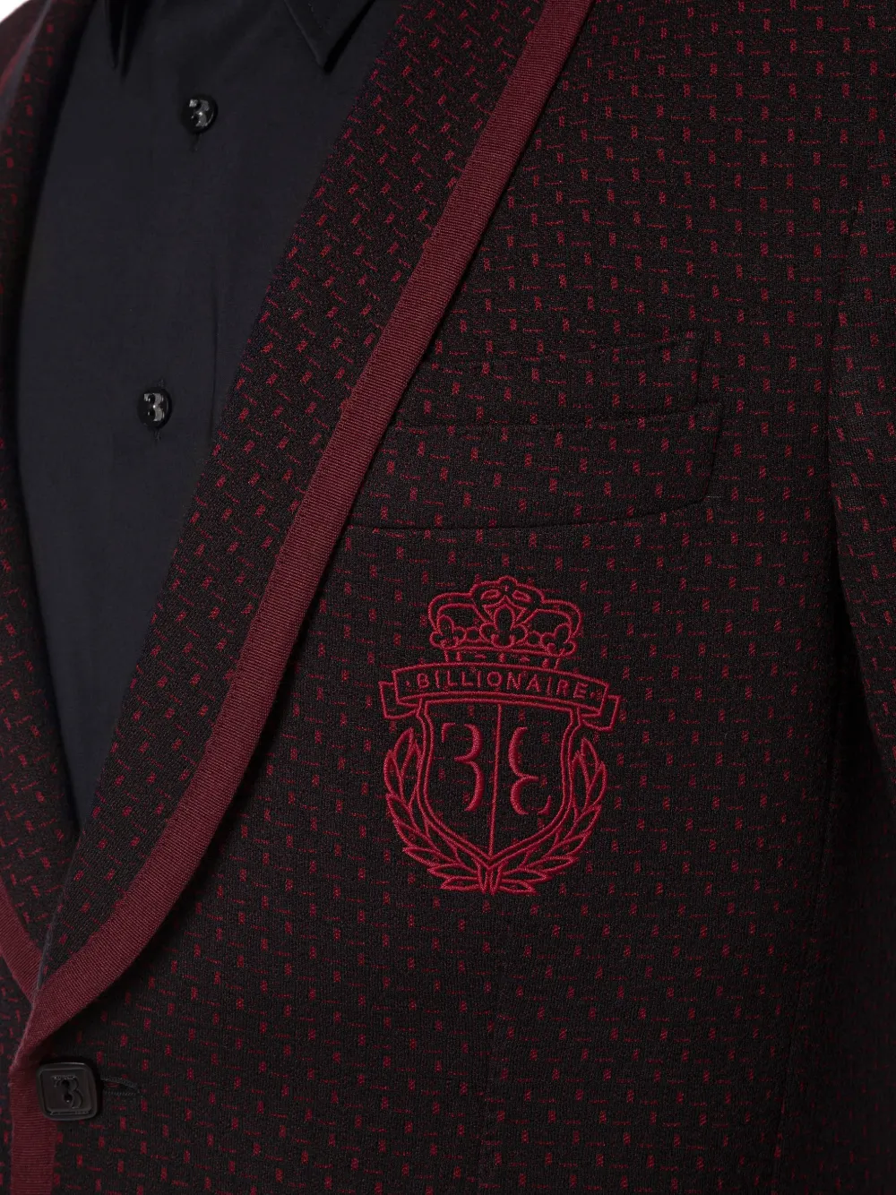  Billionaire Bob Logo Embroidered Shawl Lapel Blazer   Schwarz 