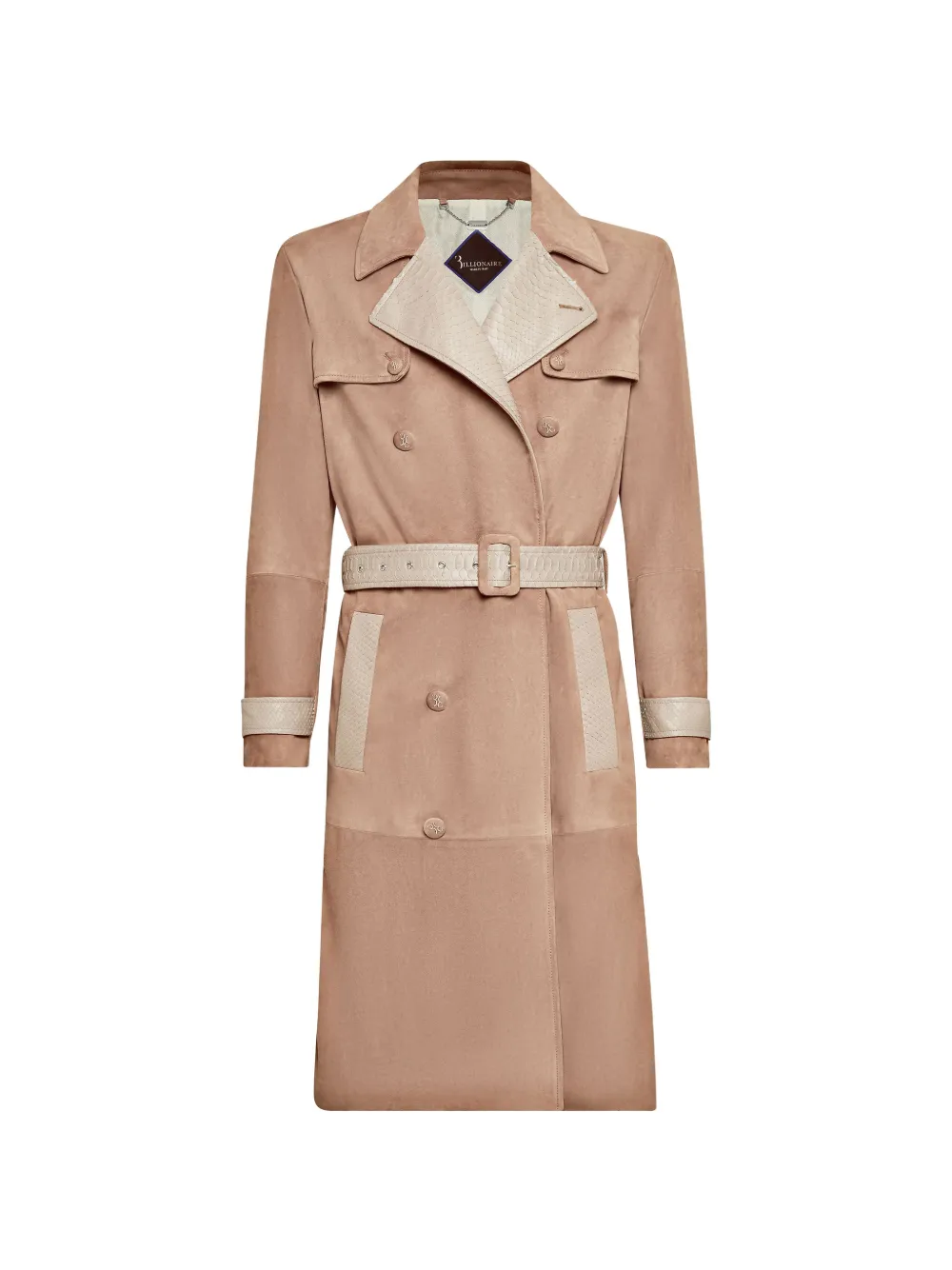 Billionaire snakeskin-effect belted leather trench coat - Toni neutri