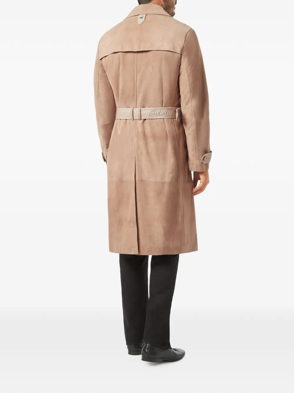 Billionaire Leren trenchcoat met ceintuur en slangenleer-effect Beige