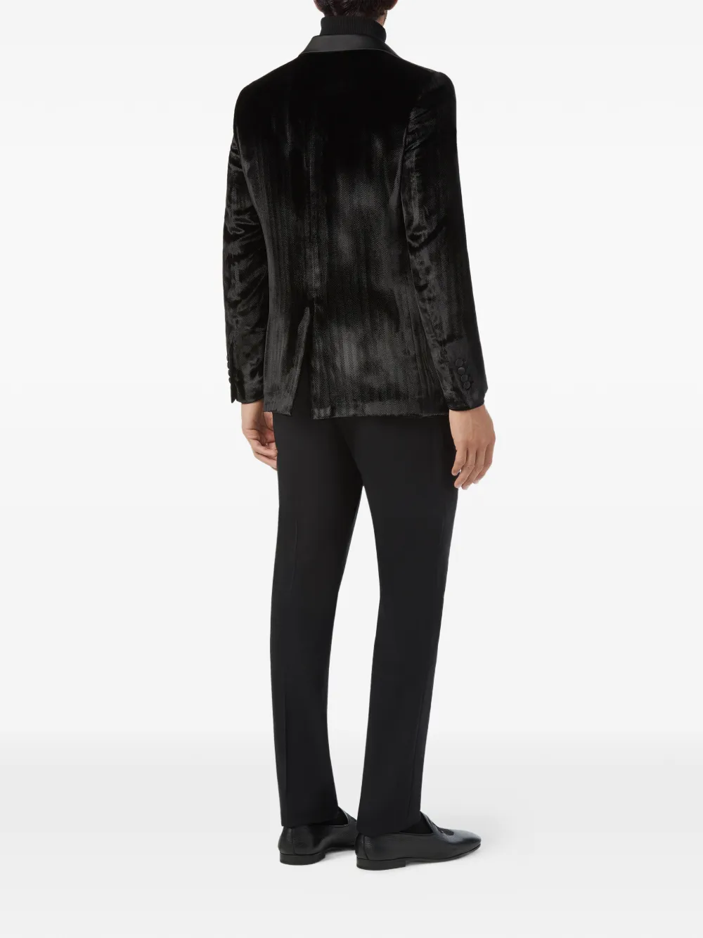  Billionaire Elegant Herringbone Pattern Velvet Blazer   Schwarz 