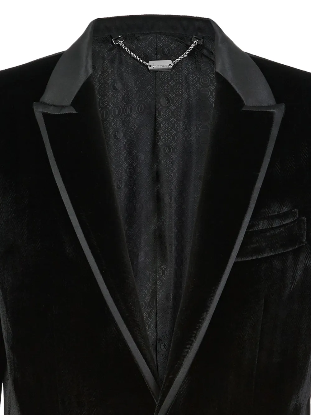  Billionaire Elegant Herringbone Pattern Velvet Blazer   Schwarz 