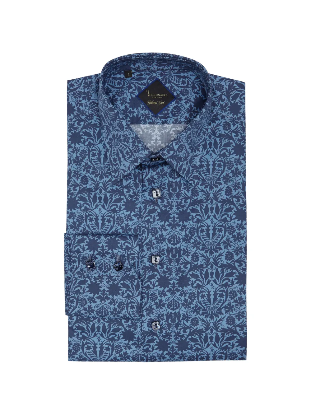 Billionaire Silver Cut damask-print shirt Blauw