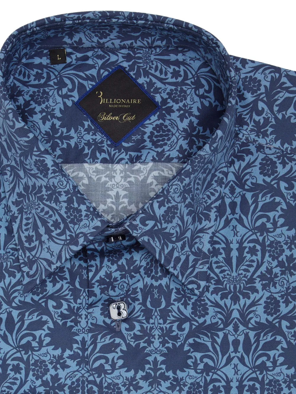 Billionaire Silver Cut damask-print shirt Blauw