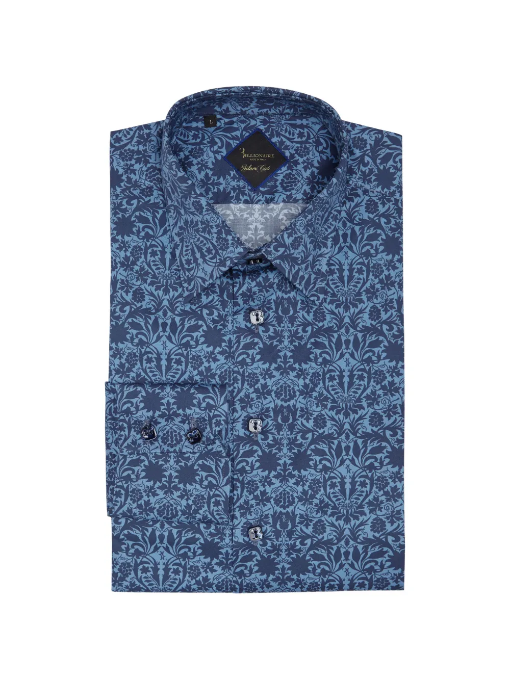 Billionaire Silver Cut damask-print shirt Blauw