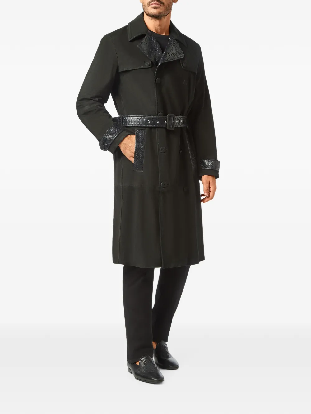 Billionaire Trenchcoat met leren afwerking Zwart