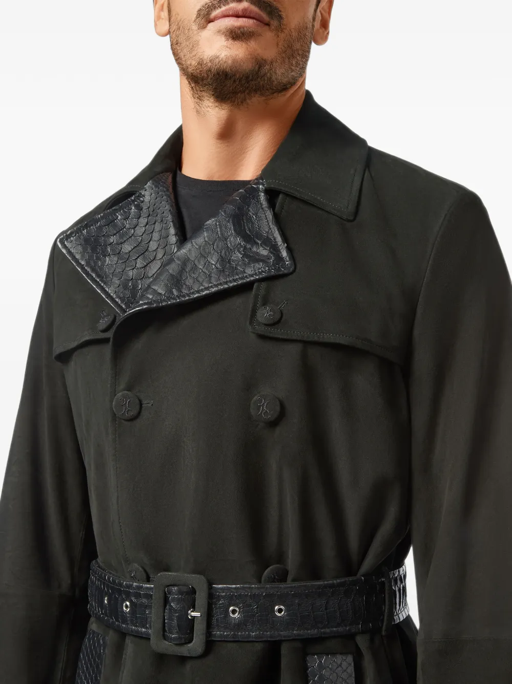 Billionaire Trenchcoat met leren afwerking Zwart