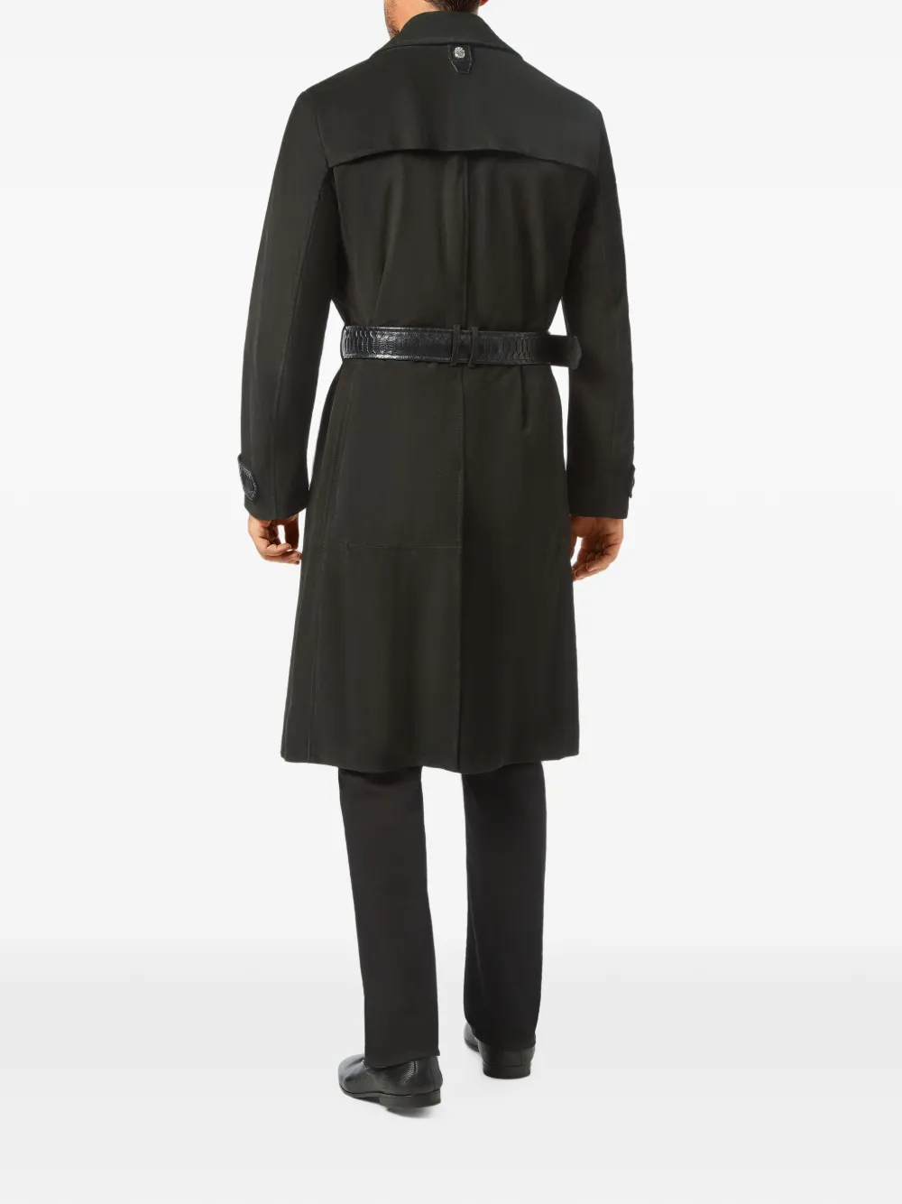 Billionaire Trenchcoat met leren afwerking Zwart