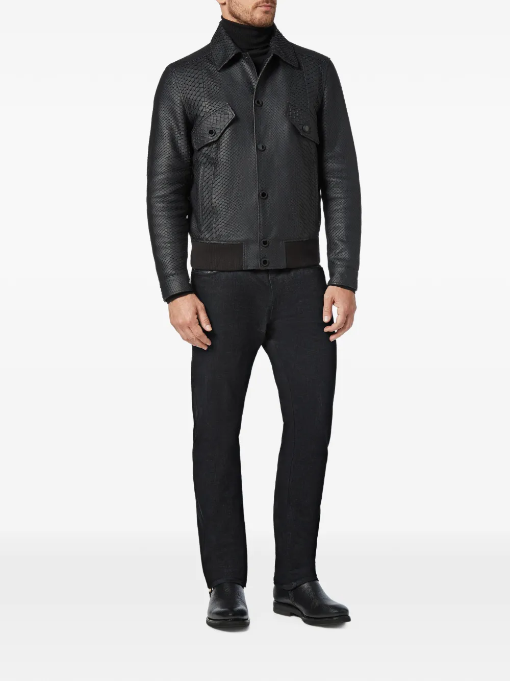 Billionaire Leren jack met python-effect Zwart
