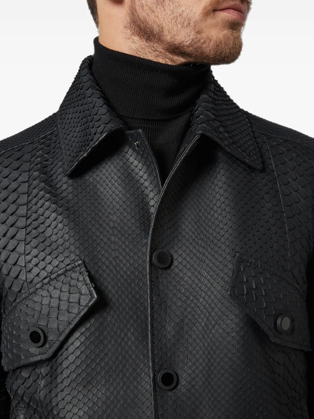 Billionaire Leren jack met python-effect Zwart